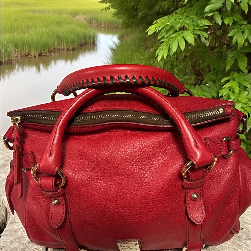 Dooney Bourke Red pebble Leather satchel! Rare red color! NWOT - Picture 10 of 14